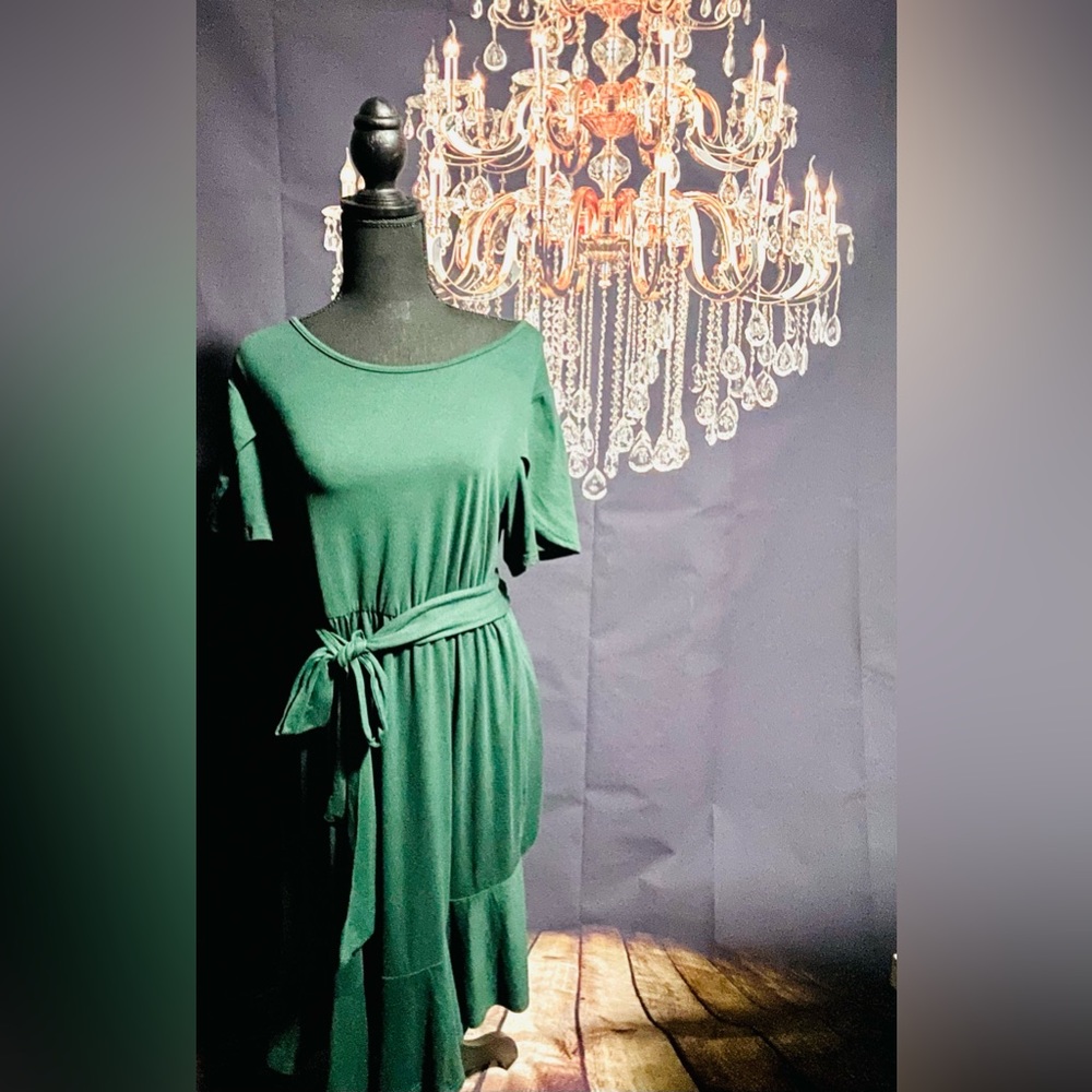 Hunter green faux wrap dress